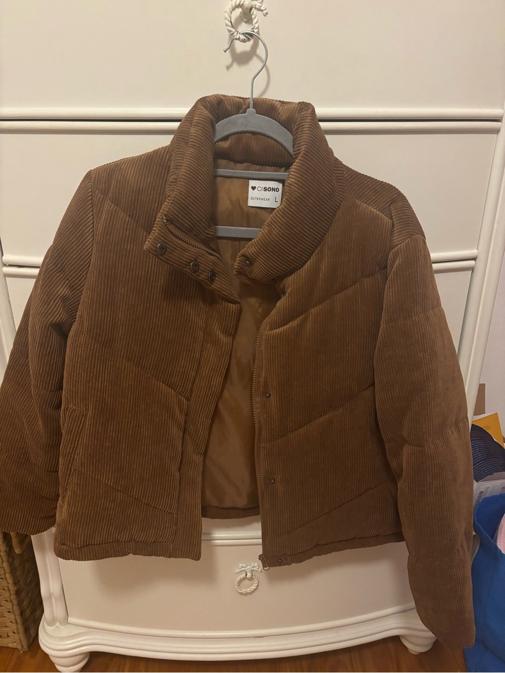 Ci Sono Ribbed Corduroy Puffer Jacket - Camel Brown